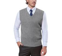 Kallspin Homme Gilet Pull col en V en Laine mélangée sans Manches tricoté (Gris Clair, XL)