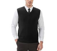 Kallspin Homme Gilet Pull col en V en Laine mélangée sans Manches tricoté (Noir, XL Tall)