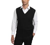 Kallspin Homme Gilet Pull col en V en Laine mélangée sans Manches tricoté (Noir, XXL)