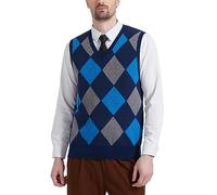 Kallspin Hommes Pull sans Manches Argyle Laine mélangée Gilets tricotés Pull à col en V Gilet Pullover(Bleu Marin, 3X-Large-Tall)