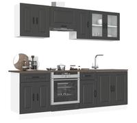 Kalmar Ensemble de 8 meubles de cuisine, en bois noir, espace de rangement pour cuisine, salle à manger, buffet, buffet, système de stockage de cuisine, aménagement élégant