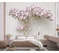 Kalodity Papier Peint Panoramique 3D Soie, 356 x 250 cm Un Grand Arbre Rose Grandes Murales Plantes, Moderne Minimaliste pour Salon, Adulte Chambre d'enfants Décoration