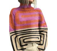 KaloKLU 2025 Automne-Hiver Nouveau Pull Femme Ample Col mi-Haut Impression Numérique 3D Stéréoscopique Respirant - C, 7 #, XXS