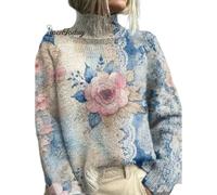 KaloKLU 2025 Automne-Hiver Nouveau Pull Femme Ample Col mi-Haut Impression Numérique 3D Stéréoscopique Respirant - B, 3#, 4XL