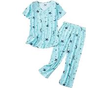 KaloKLU 2025 Manches Courtes et Sept Points Pantalons Vêtements Tricotés Coton Vêtements d'Intérieur Taille Pyjama Femme, -, XXL