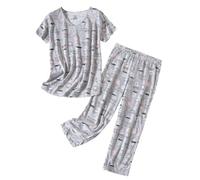 KaloKLU 2025 Manches Courtes et Sept Points Pantalons Vêtements Tricotés Coton Vêtements d'Intérieur Taille Pyjama Femme, 3#, S