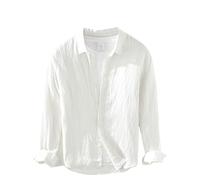 KaloKLU Chemise à manches longues en lin pour homme, vintage, froissée, décontractée, boutonnée, tendance, Blanc., M