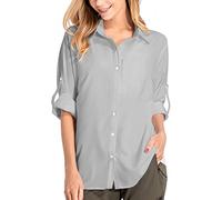 KaloKLU Chemise de Safari pour Femme - Protection Solaire - Séchage Rapide - Léger - Manches Longues - Chemisier de Voyage pour Femme - Randonnée et Camping
