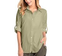 KaloKLU Chemise de Safari pour Femme - Protection Solaire - Séchage Rapide - Léger - Manches Longues - Chemisier de Voyage pour Femme - Randonnée et Camping