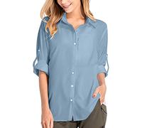 KaloKLU Chemise de Safari pour Femme - Protection Solaire - Séchage Rapide - Léger - Manches Longues - Chemisier de Voyage pour Femme - Randonnée et Camping