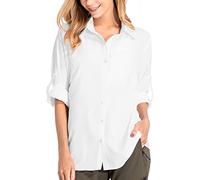KaloKLU Chemise de Safari pour Femme - Protection Solaire - Séchage Rapide - Léger - Manches Longues - Chemisier de Voyage pour Femme - Randonnée et Camping