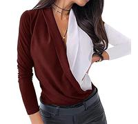 KaloKLU Chemises décontractées pour femmes - Mode créative Chemises et chemises de bureau pour femmes, col en V rétro printemps et été chemises à manches longues grande taille, streetwear élégant sexy