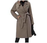 KaloKLU Femme Long Grand Manteau Double Rangée Coupes Automne Hiver Élégant Chaud Vêtements Relaxation Coupe-Vent avec Ceinture S-XL, -, S
