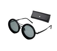 KaloKLU Lunettes de soleil rondes polarisées pour homme - Couleur réglable - 1 à 9 vitesses - Anti-UV - Mode rétro personnalisée (avec étui miroir), Noir (52), Taille unique