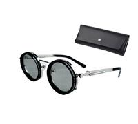 KaloKLU Lunettes de soleil rondes polarisées pour homme - Couleur réglable - 1 à 9 vitesses - Anti-UV - Mode rétro personnalisée (avec étui miroir), Argenté 49, Taille unique