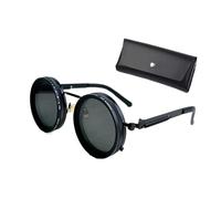 KaloKLU Lunettes de soleil rondes polarisées pour homme - Couleur réglable - 1 à 9 vitesses - Anti-UV - Mode rétro personnalisée (avec étui miroir), Noir 49, Taille unique