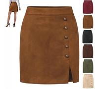 KaloKLU Mini Jupe en Daim synthétique pour Femme - Automne et Hiver - Taille Haute - Coupe trapèze - Fendue sur Le côté Courte en Daim avec Fermeture éclair dans Le Dos - pour fête