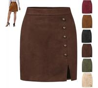 KaloKLU Mini Jupe en Daim synthétique pour Femme - Automne et Hiver - Taille Haute - Coupe trapèze - Fendue sur Le côté Courte en Daim avec Fermeture éclair dans Le Dos - pour fête