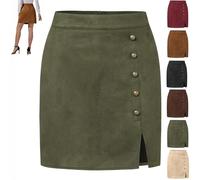 KaloKLU Mini Jupe en Daim synthétique pour Femme - Automne et Hiver - Taille Haute - Coupe trapèze - Fendue sur Le côté Courte en Daim avec Fermeture éclair dans Le Dos - pour fête