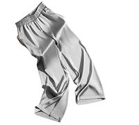 KaloKLU Pantalon à jambes larges pour femme - En satin - Avec jambes larges - Tendance - Simple - Élastique - Taille haute - Élégant - Coupe ample - Pantalon de bureau décontracté, gris clair, S