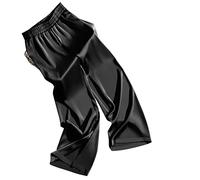 KaloKLU Pantalon à jambes larges pour femme - En satin - Avec jambes larges - Tendance - Simple - Élastique - Taille haute - Élégant - Coupe ample - Pantalon de bureau décontracté, Noir , M