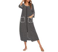 KaloKLU Robe de Chambre pour Femme, Robe de Chambre à Fermeture éclair Douce à Manches Courtes/Longues, avec Poches, vêtements de Nuit