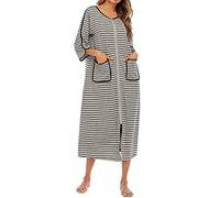 KaloKLU Robe de Chambre pour Femme, Robe de Chambre à Fermeture éclair Douce à Manches Courtes/Longues, avec Poches, vêtements de Nuit