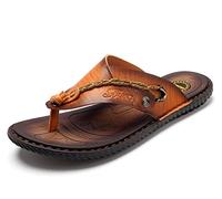 KaloKLU Sandales d'été en cuir pour homme - Mode détente - Sandales de plage respirantes, Marron., 38 EU