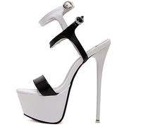KaloKLU Sandales d'été sexy pour femme - Bout ouvert - 16 cm - Talons hauts - Robe de fête de mariage - Chaussures pour femme, Blanc, 41 EU