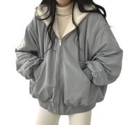 KaloKLU Sherpa Veste pour femmes adolescentes réversibles Y2k Sweat à capuche zippé Polaire Fourrure Grunge Manteau d'hiver Cutecore Vêtements coréens, bleu, M