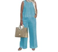 KaloKLU Vêtements pour femmes vêtements en coton Europe et Amérique Chemises sans manches, jambes larges, pantalons, deux pièces, 3#, L