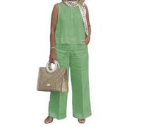 KaloKLU Vêtements pour femmes vêtements en coton Europe et Amérique Chemises sans manches, jambes larges, pantalons, deux pièces, 6 #, M