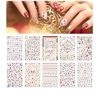 Kalolary 10 Feuilles Nail Art Stickers Autocollants, Noël Sticker Ongle Auto-adhésif, Décalque de Transfert Pour Femmes Filles Enfants, Manucure Tip Décoration
