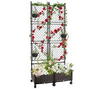 Kalolary 175 cm Jardinière Surélevée avec Treillis Métallique, Grande Jardinière Plastique avec Trou Drainage et roulettes Plantes Grimpantes Légumes Fleurs Écran d'Intimité pour Jardinière Surélevée