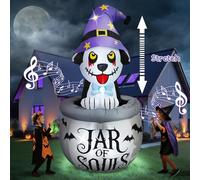 Kalolary 7FT Figurines gonflables d'halloween - Chiot animé avec Musique, Chien avec Chaudron de sorcière, Jardin Gonflable avec LED intégrées pour Les fêtes d'intérieur et d'extérieur, décoration de