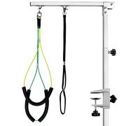 Kalolary 96.5 cm Bras de toilettage pliable avec pince, boucle de toilettage pour chien et deux supports sans s'asseoir, hauteur réglable, pour chiens de taille moyenne et petite (argenté)