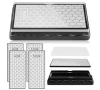 Kalolary Affûteuse diamant double face, 2 pièces, aiguiseur de couteaux, plateau de ponçage diamant avec 1 support antidérapant pour couteaux, outils de cuisine d'extérieur (grain 400/1000, grain 600