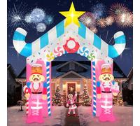 Kalolary Arche Gonflable de Noël 12 Pieds, Arche Gonflable Bleue et Rose pour Noël, décoration extérieure, Joyeux Noël, Gonflable géant avec lumières intégrées pour la décoration du Jardin