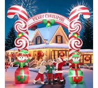 Kalolary Arche Gonflable de Noël, Arche de Lutin du Père Noël en Bonbon à la Menthe Poivrée, Décoration Gonflable Géante Extérieure avec Lumières LED Intégrées