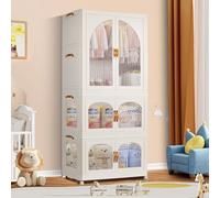 Kalolary Armoire Portable, 3 Étages Armoire Etagères Plastiques Enfants Boîte de Rangement Pliable Organisateur de Rangement Plastique avec Couvercle et Poulie pour Chambre d'enfant