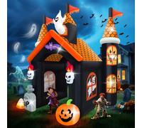 Kalolary Grande maison hantée gonflable 3,7 m, tunnel gonflable en forme de citrouille, décorations d'intérieur et d'extérieur pour maison, fête de famille