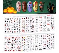 Kalolary Halloween Autocollants Art d'ongle, 18 Feuilles 1600+ Motif 3D Auto-adhésif Ongles Stickers pour Enfant Adulte Halloween Cosplay Nail Maquillage Accessoires Decoration