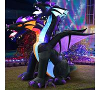Kalolary Halloween Dragon Gonflable à 2 têtes de 2,1m, décorations de jardin de gonflable avec lumières intégrées, décoration extérieure de pelouse de jardin de dragon de feu et de glace animée géante