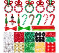 Kalolary Kit d'Ornement de Perles de Noël Couronne Artisanale Noël, Cloche Canne Sucre, Moulin Vent Triangulaire, Bonhomme Neige, Perles Chenille, Tiges Rubans Suspendre pour Sapin Fête Vacances