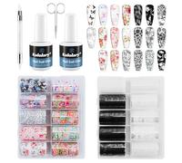 Kalolary Kit Nail Art Foil - Gel Colle à Ongles, Feuilles Foil Holographiques, Stylo Presse, Ciseaux - Décoration Ongles Effet Laser pour Manucure DIY ou Salon (20P + colle en feuille)