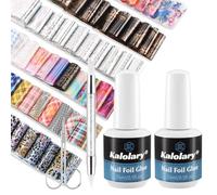 Kalolary Kit Nail Art Foil - Gel Colle à Ongles, Feuilles Foil Holographiques, Stylo Presse, Ciseaux - Décoration Ongles Effet Laser pour Manucure DIY (60P + Colle pour papier d'aluminium)