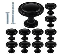 Kalolary Lot de 10 boutons d'armoire de cuisine noirs de 3,8 cm ronds à trou unique pour commode, tiroir de salle de bain, quincaillerie