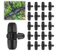 Kalolary Lot de 20 connecteurs en T barbelés verrouillés, kit de raccords d'irrigation goutte à goutte de 8/12 mm à 4/7 mm, connecteur femelle à 3 voies pour système d'arrosage (noir)