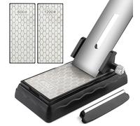 Kalolary Meules diamantées avec guide d'affûtage, aiguiseur de couteaux avec base antidérapante pour surfaces de burin, meule en diamant fin/grossier avec guide d'angle (600/1200)