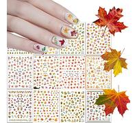 Kalolary Nail Art Auto-Adhésif Autocollants Stickers, 12 Feuilles Thanksgiving 3D Autocollant D’Ongle Décalques de Citrouille Feuilles D'érable pour Femmes Ongles Décor